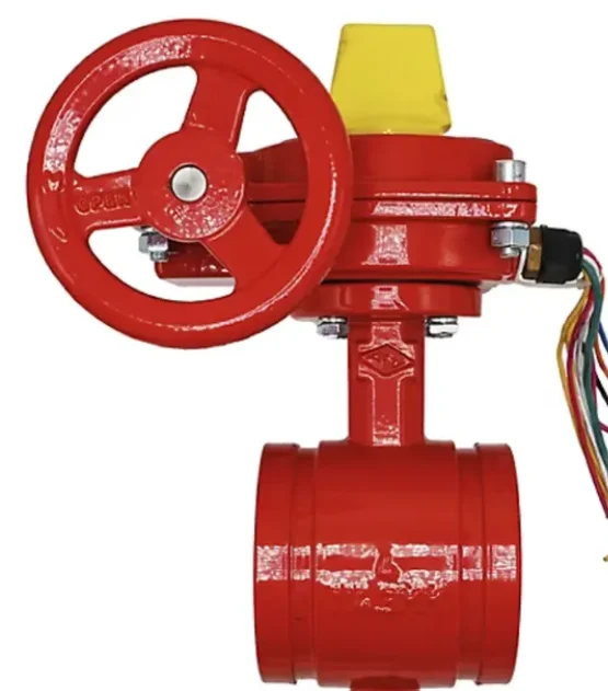Red sprinkler system butterfly control valve with tamper switch wiring